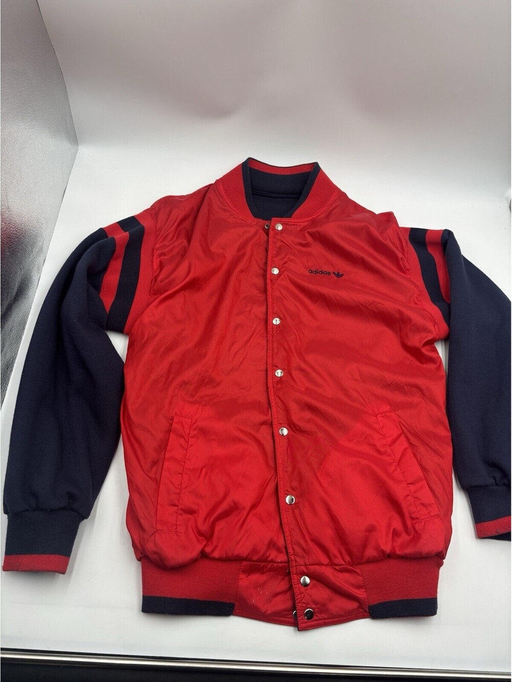 Vtg 80s Adidas Jacket Mens MEDIUM Blue Red Reversible Varsity Bomber Trefoil